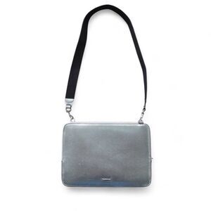 Rebecca Minkoff 13" Regan Laptop Computer Sleeve Crossbody Bag Metallic Silver